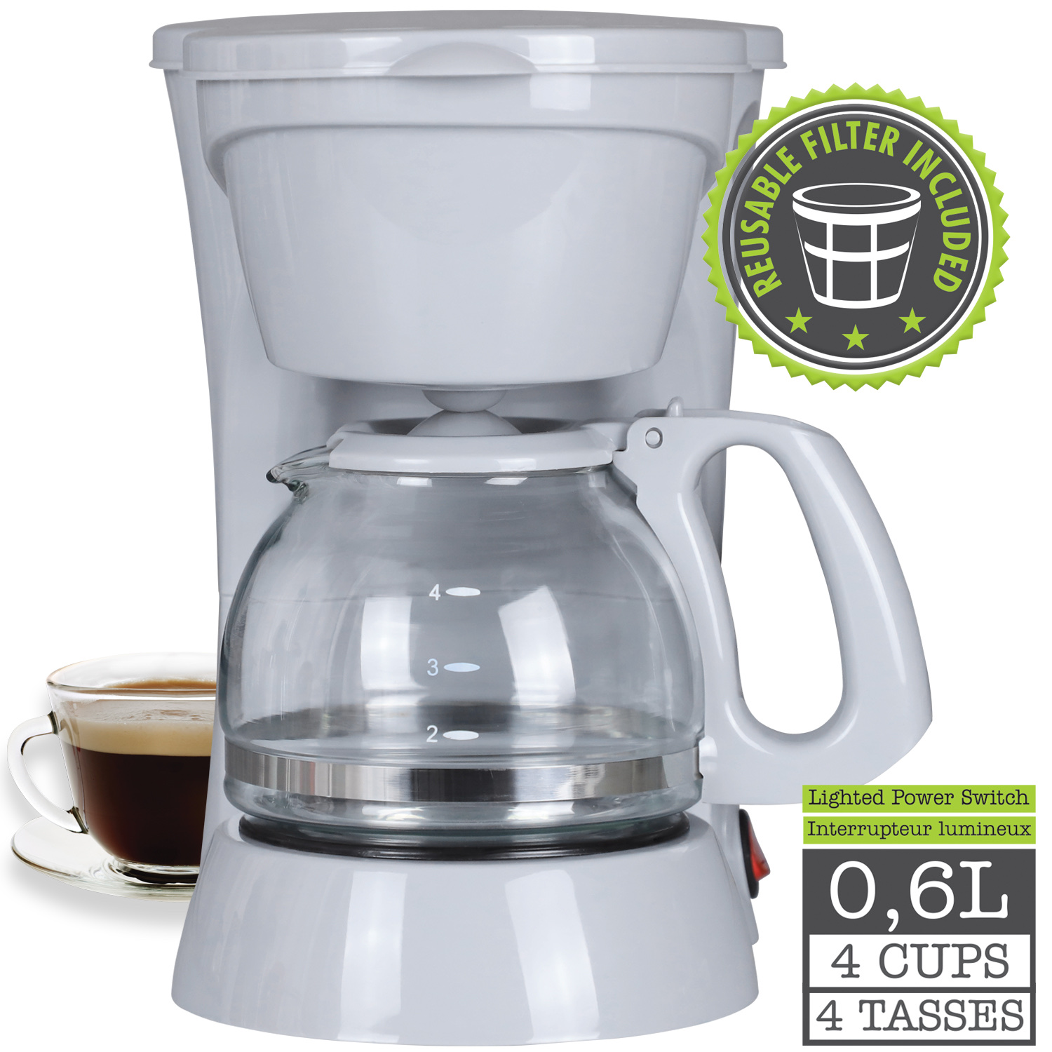 HAUZ Compact 4-Cup Coffee Maker – Gray, 0.6 L