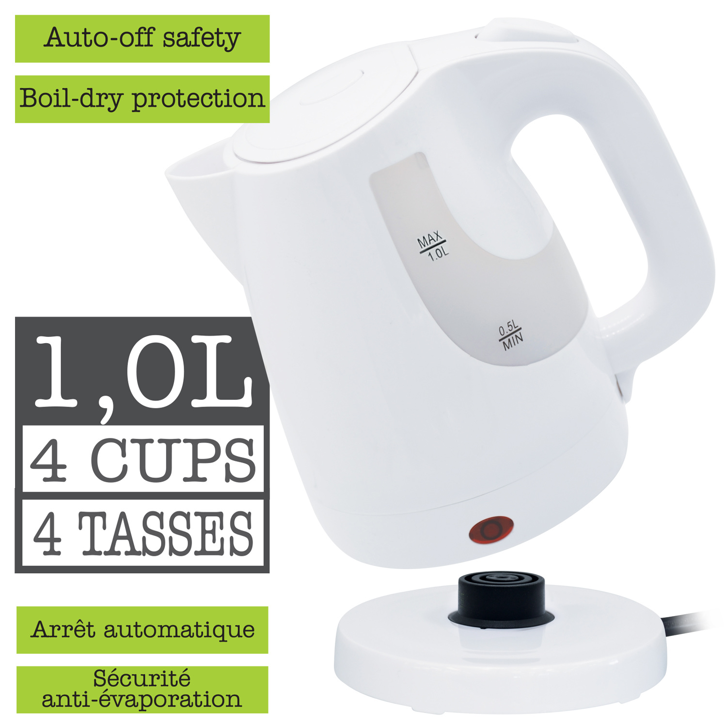 HAUZ Cordless Jug Kettle – White, 1 L