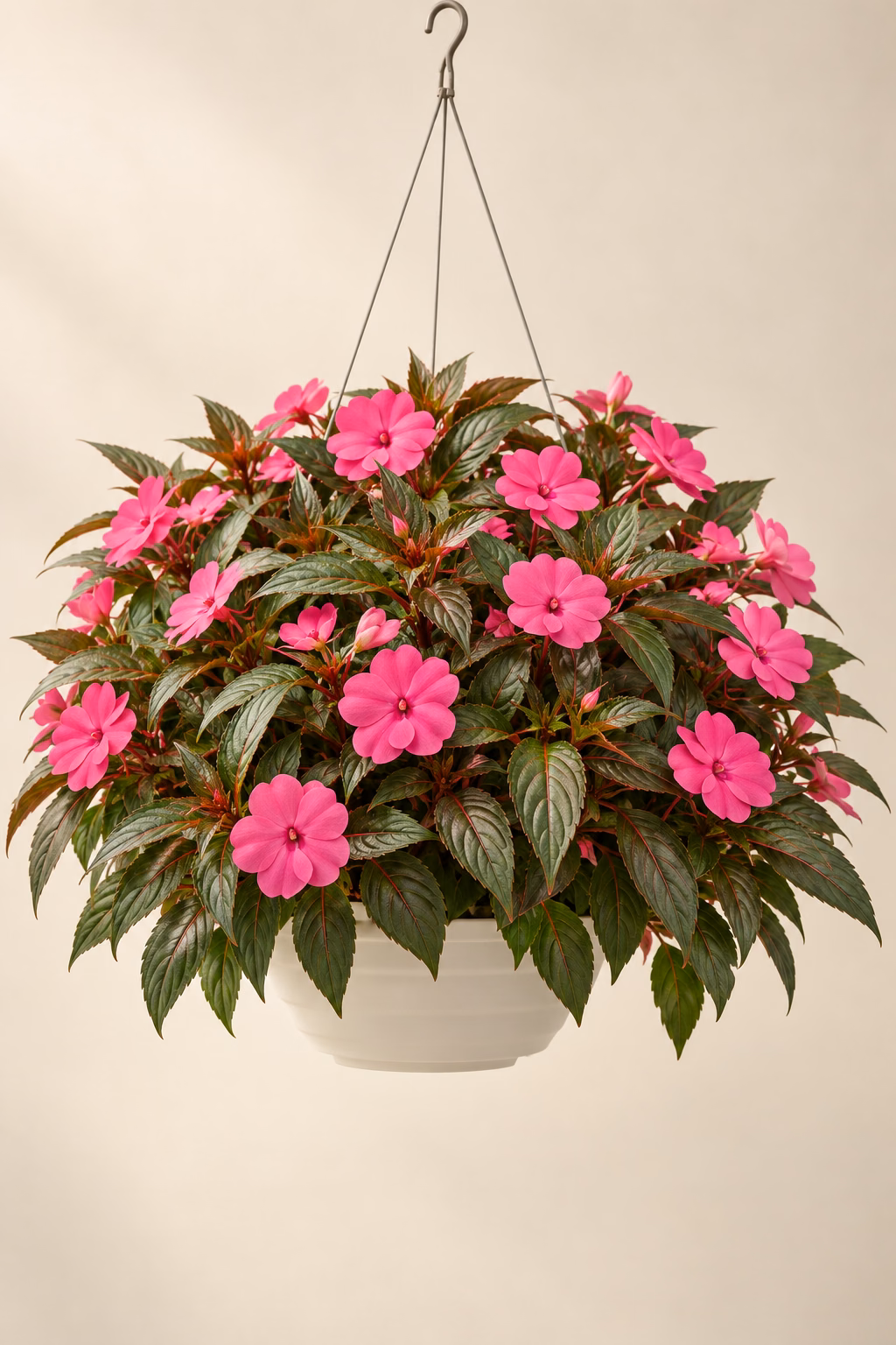 New Guinea Impatiens hanging basket plant