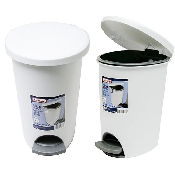 Sterilite White Step-On Wastebasket — 9.8 L